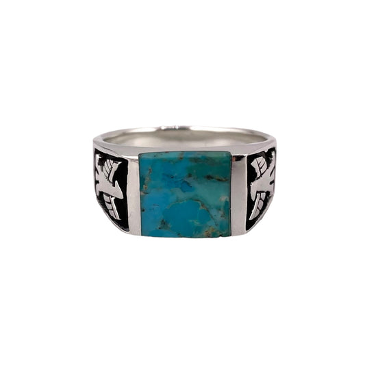 Turquoise Square Stone Thunderbird Mens Ring Sterling Silver