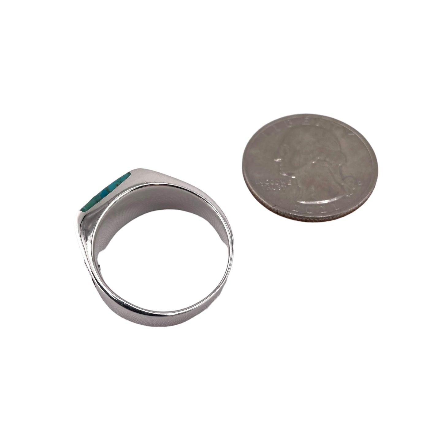 Turquoise Square Stone Thunderbird Mens Ring Sterling Silver