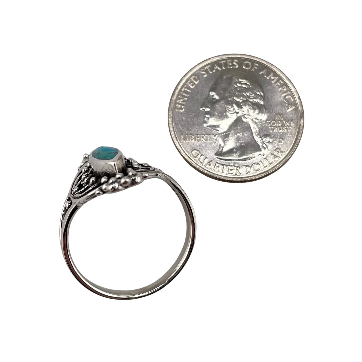 Turquoise Stone Pointed Oval Bead Design Ring Sterling Silver