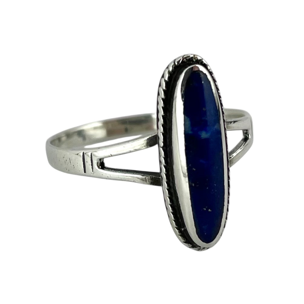 Lapis Stone Oval Rope Ring Sterling Silver