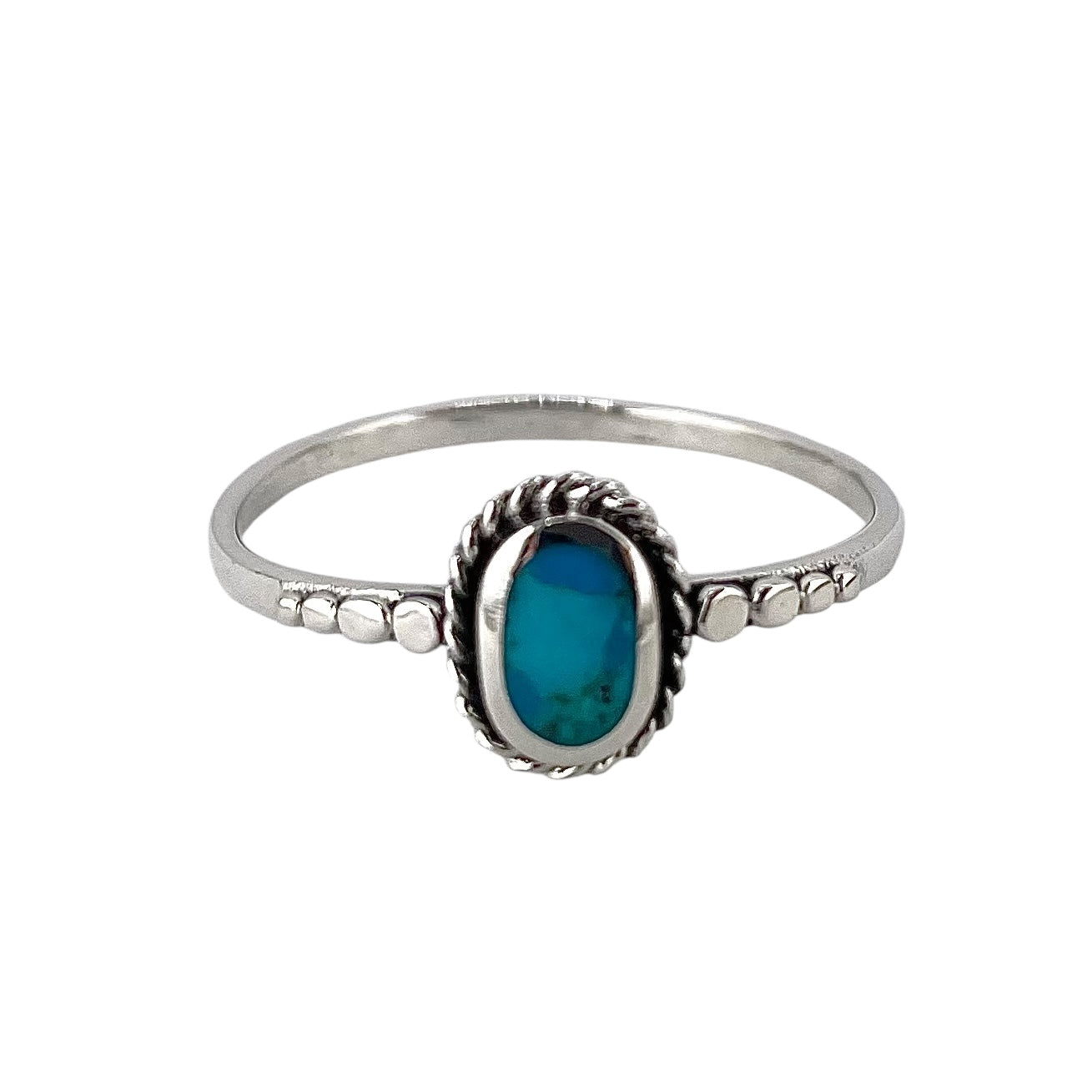 Turquoise Stone Oval Rope Ring Sterling Silver