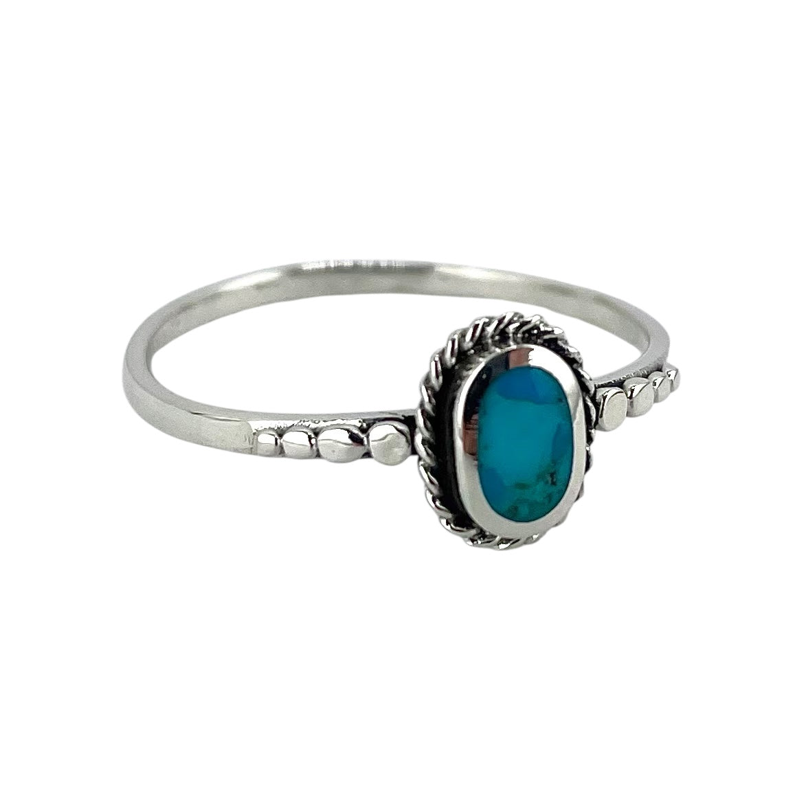 Turquoise Stone Oval Rope Ring Sterling Silver