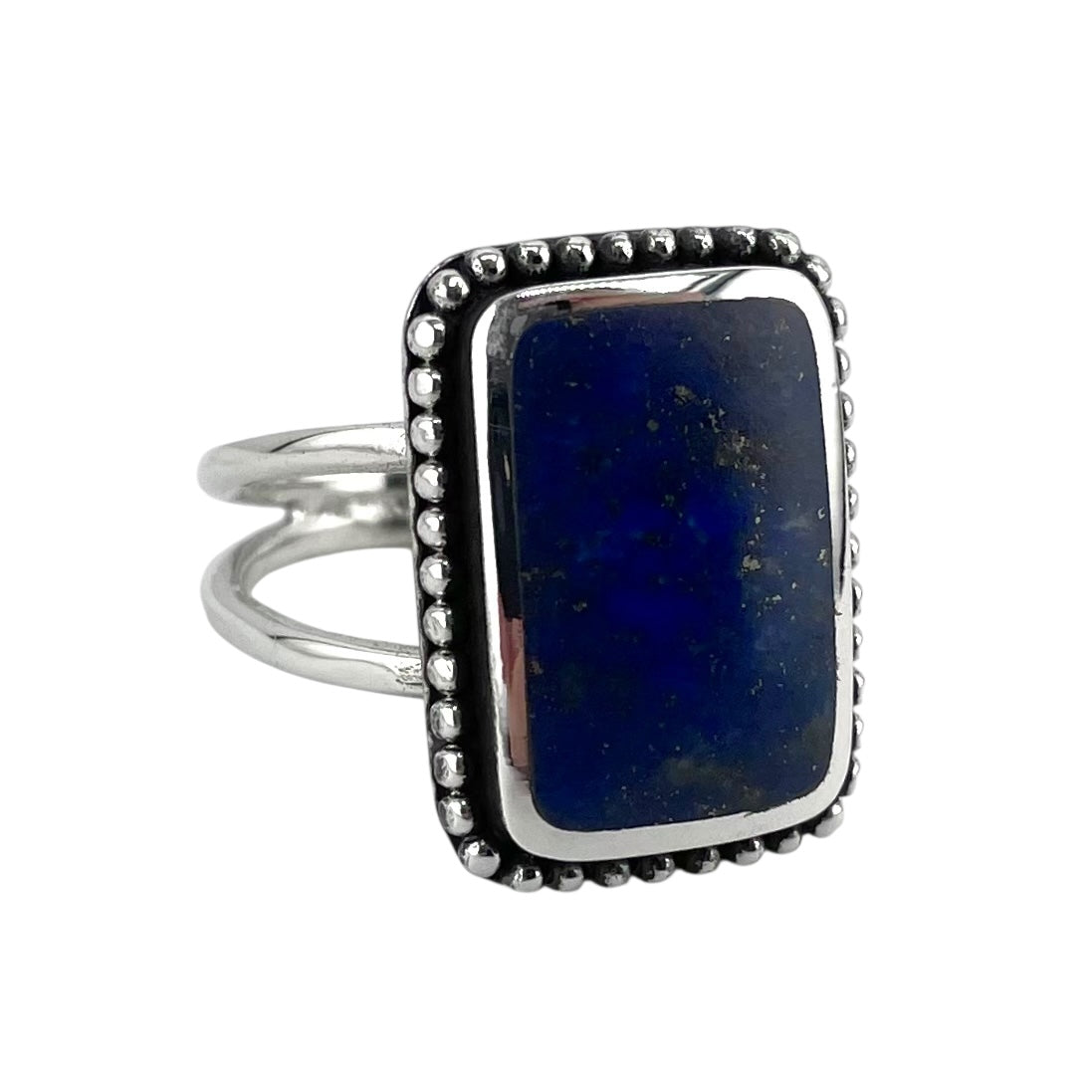 Lapis Stone Square Bead Ring Sterling Silver