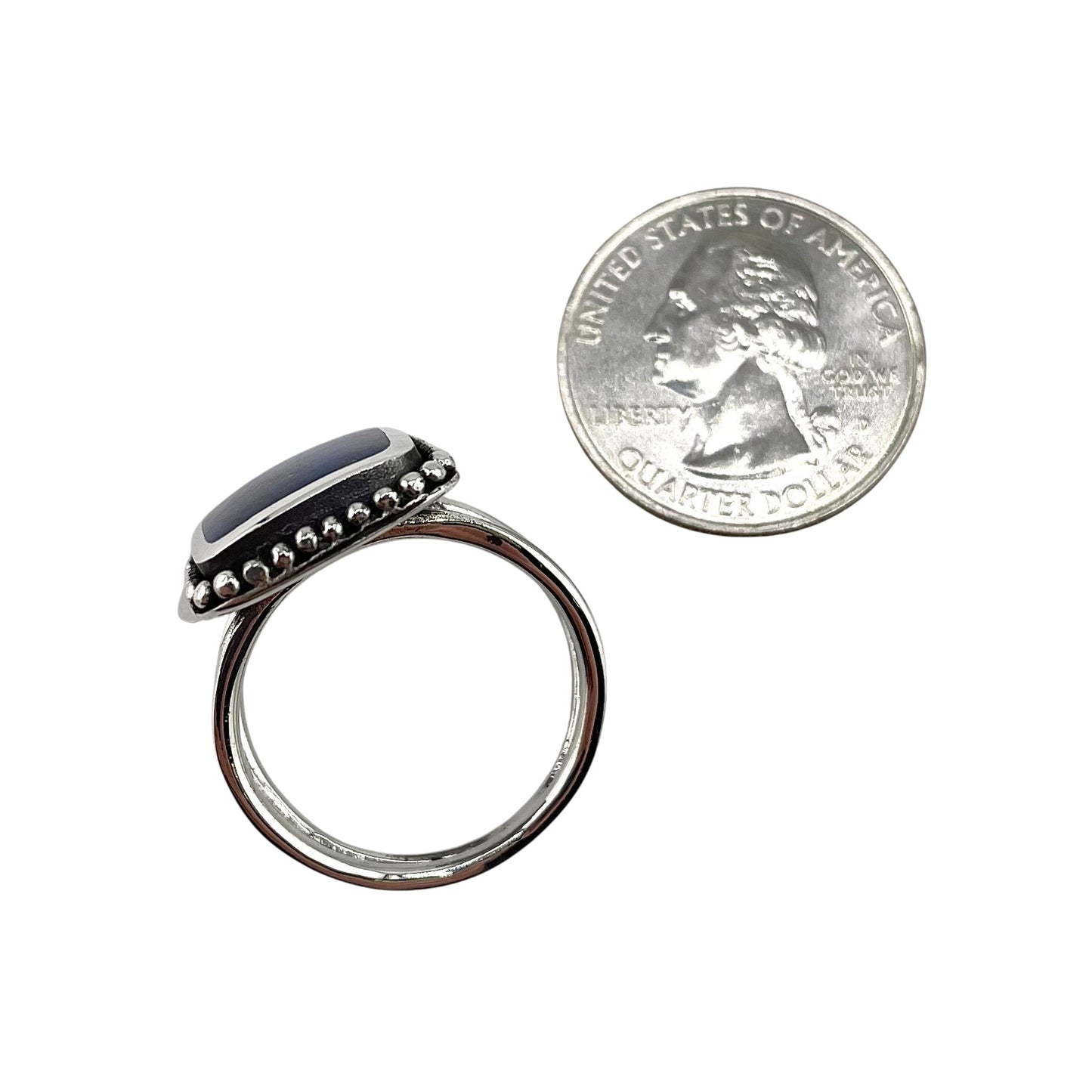 Lapis Stone Square Bead Ring Sterling Silver