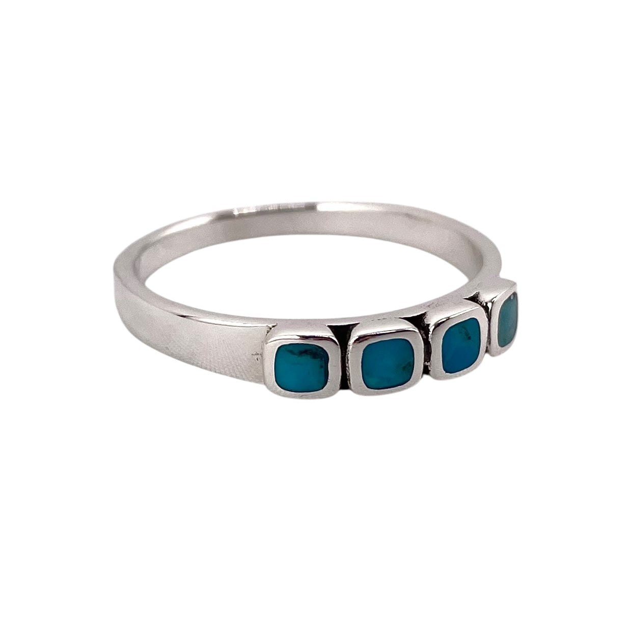 Turquoise Stone Square Row Ring Sterling Silver