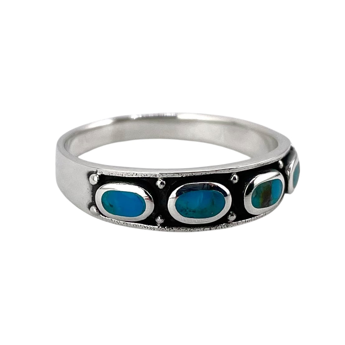 Turquoise Stone Oval Row Ring Sterling Silver