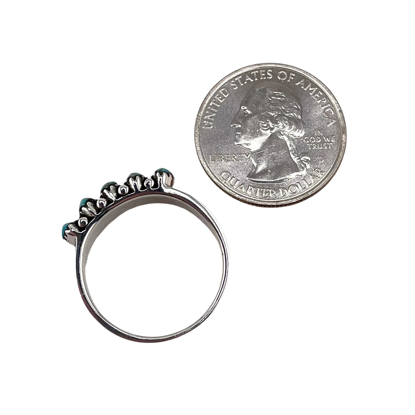 Turquoise Stone Pointed Oval Row Ring Sterling Silver