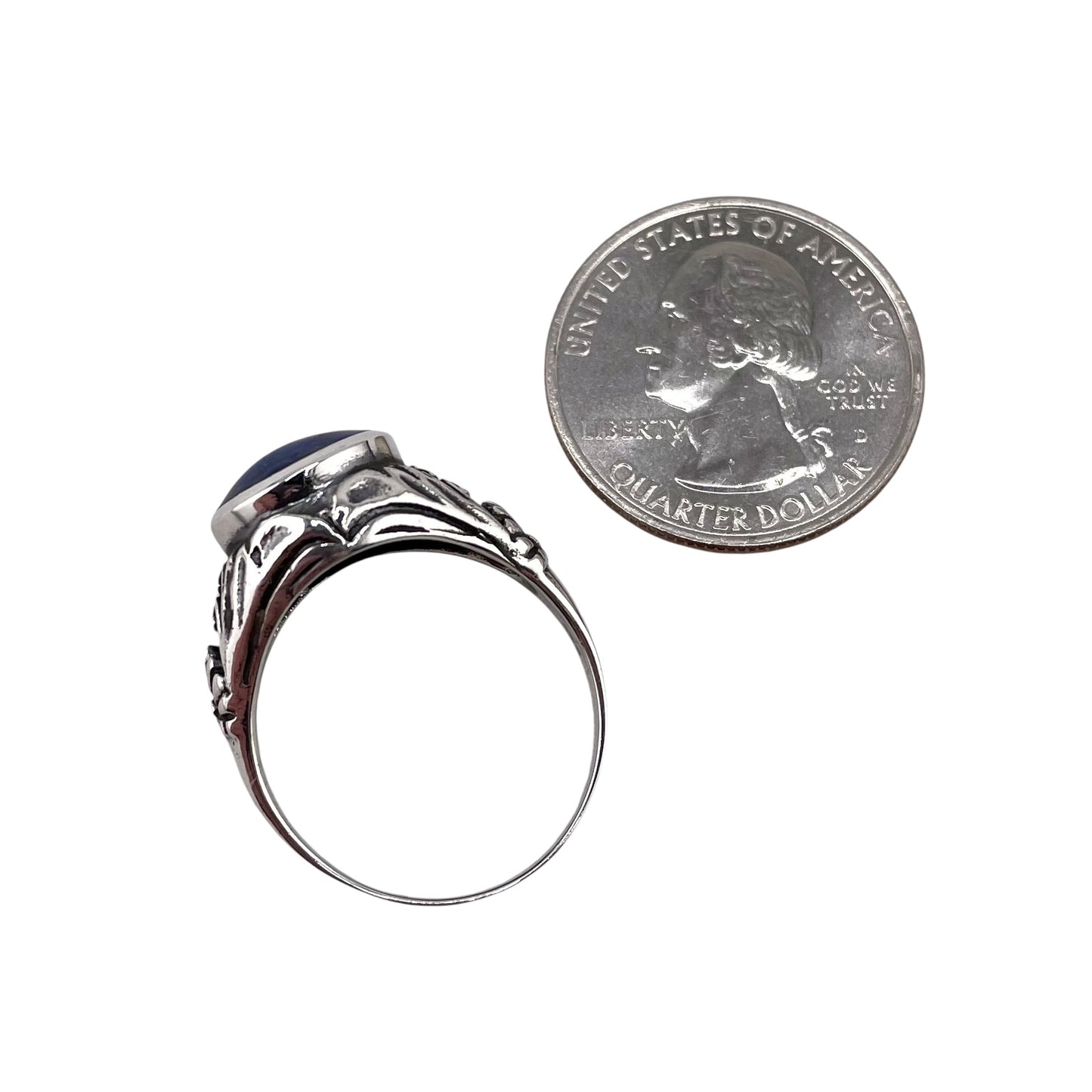 Lapis Stone Circle Flower Ring Sterling Silver