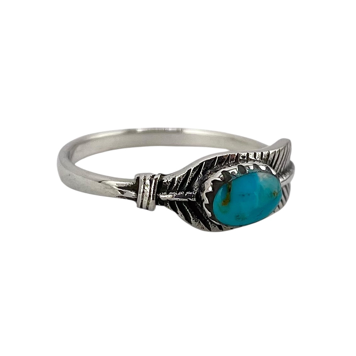 Turquoise Stone Oval Feather Ring Sterling Silver