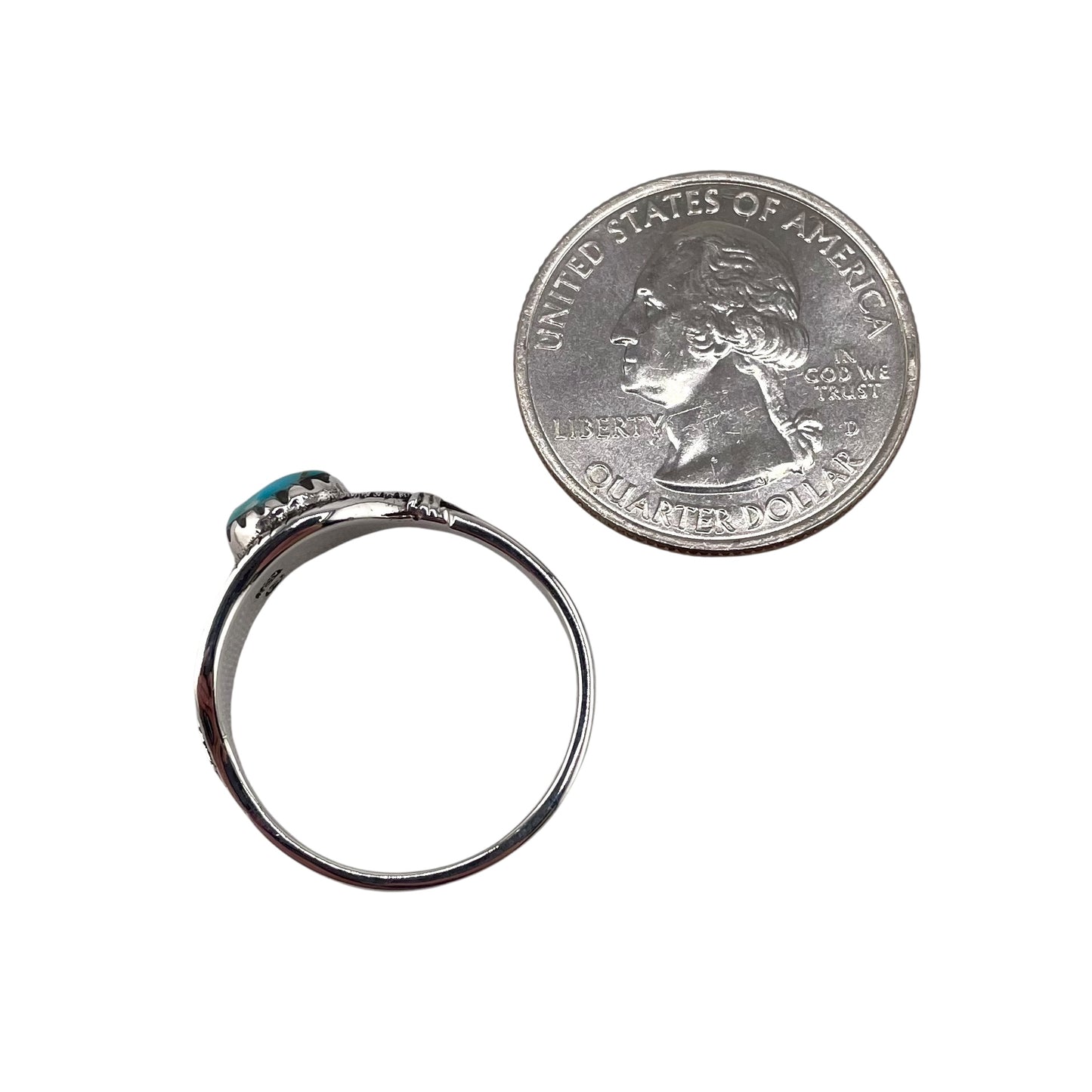 Turquoise Stone Oval Feather Ring Sterling Silver