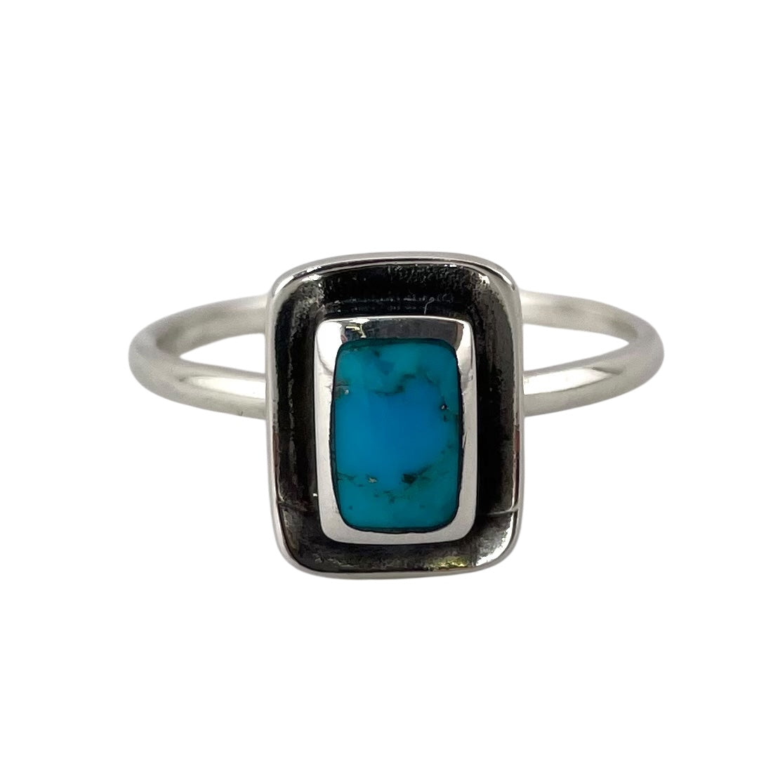 Turquoise Stone Rectangle Ring Sterling Silver