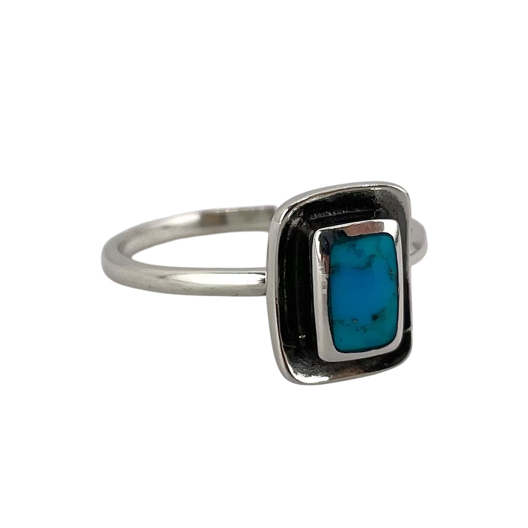 Turquoise Stone Rectangle Ring Sterling Silver