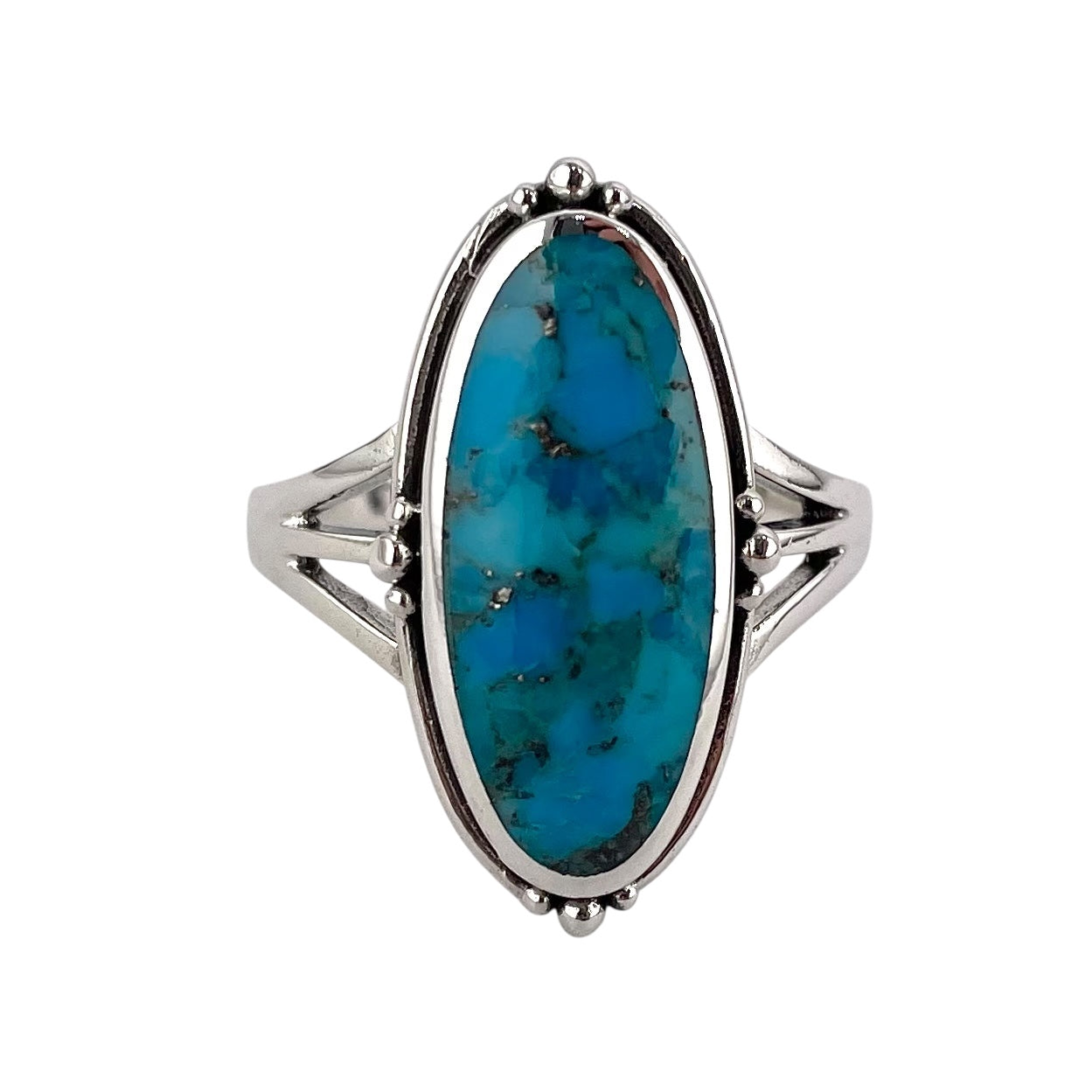 Turquoise Stone Oval Bead Ring Sterling Silver