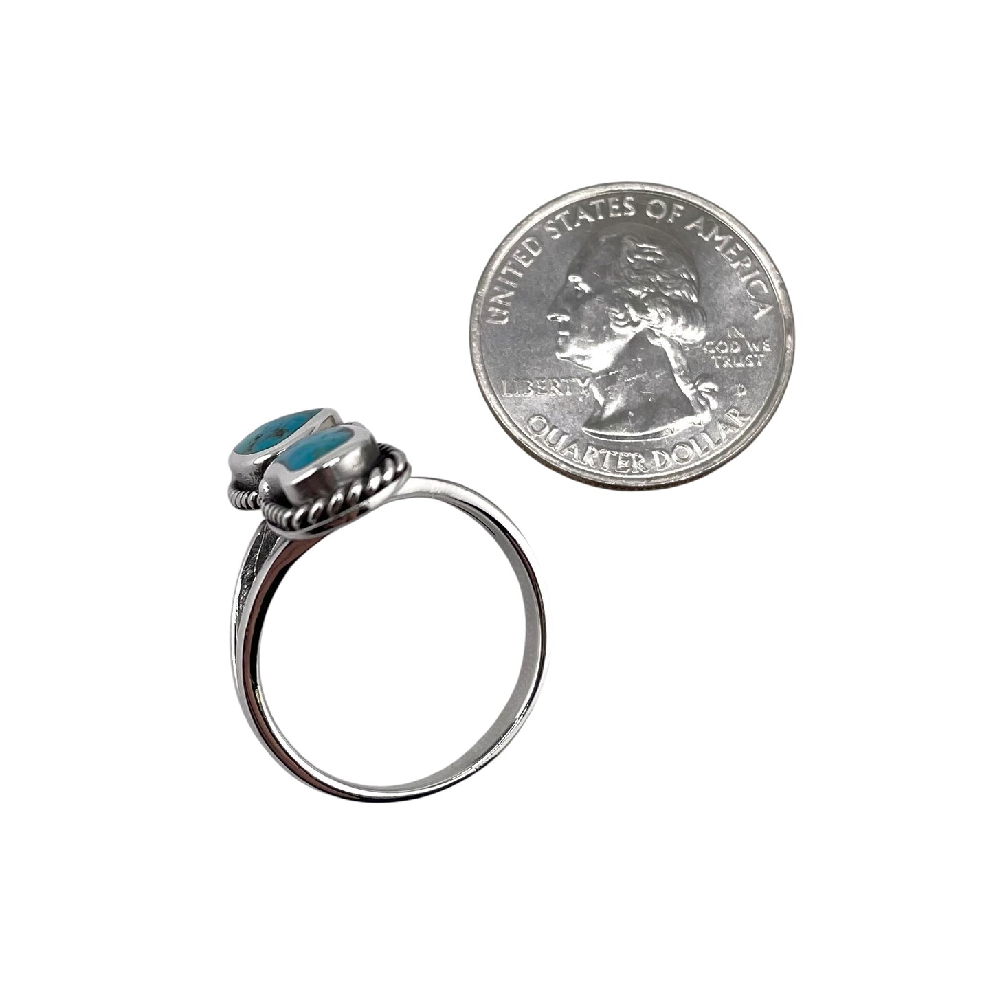 Turquoise 2 Stone Stacked Bead Rope Ring Sterling Silver