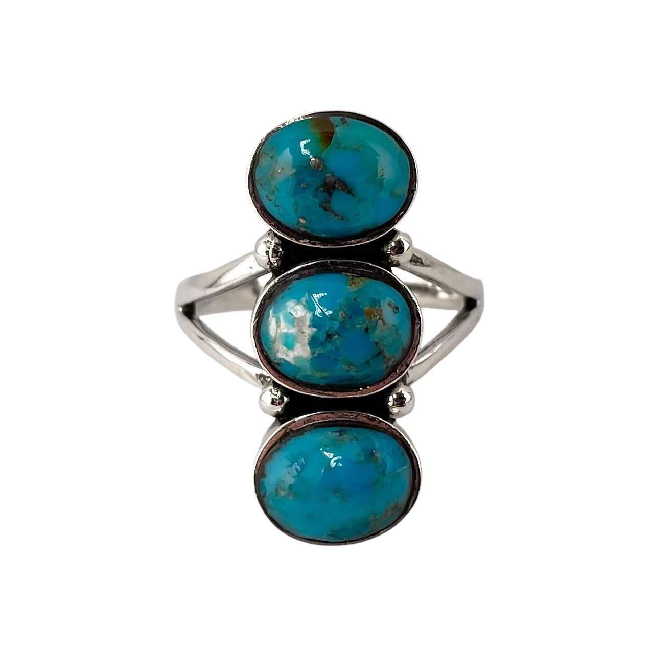 Turquoise 3 Stone Round Stacked Ring Sterling Silver