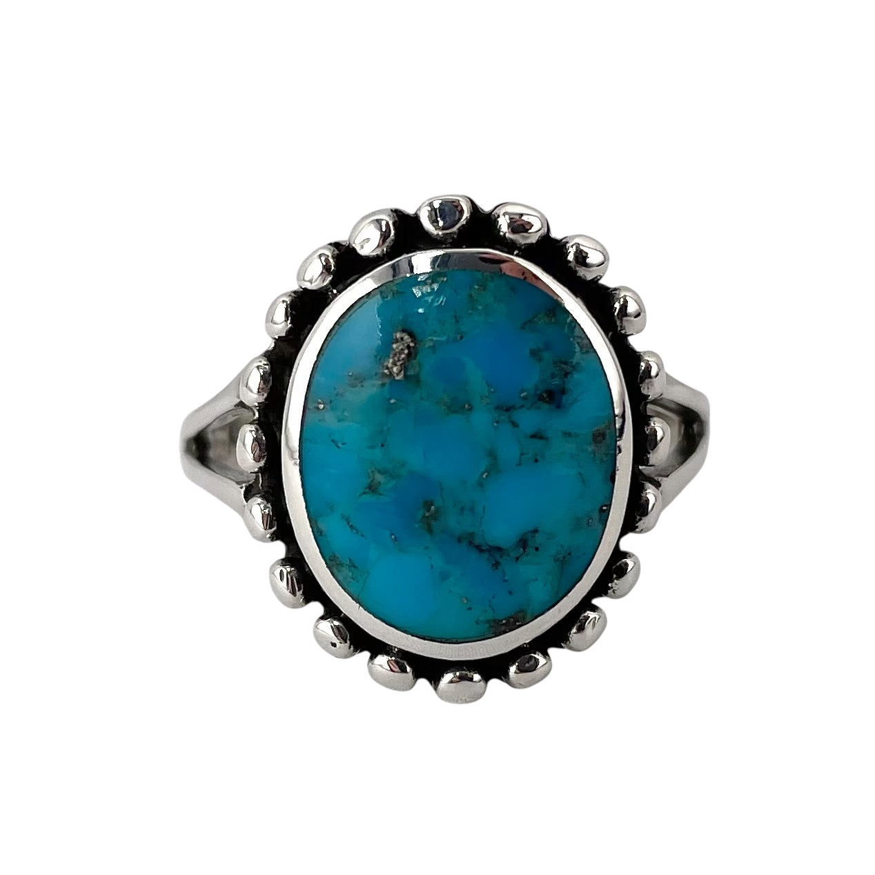 Turquoise Stone Round Bead Ring Sterling Silver