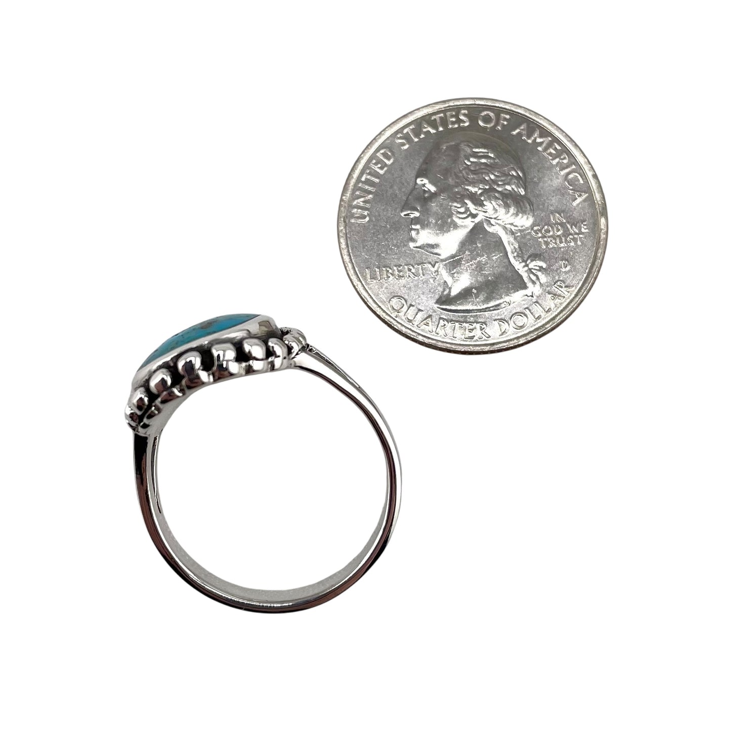 Turquoise Stone Round Bead Ring Sterling Silver