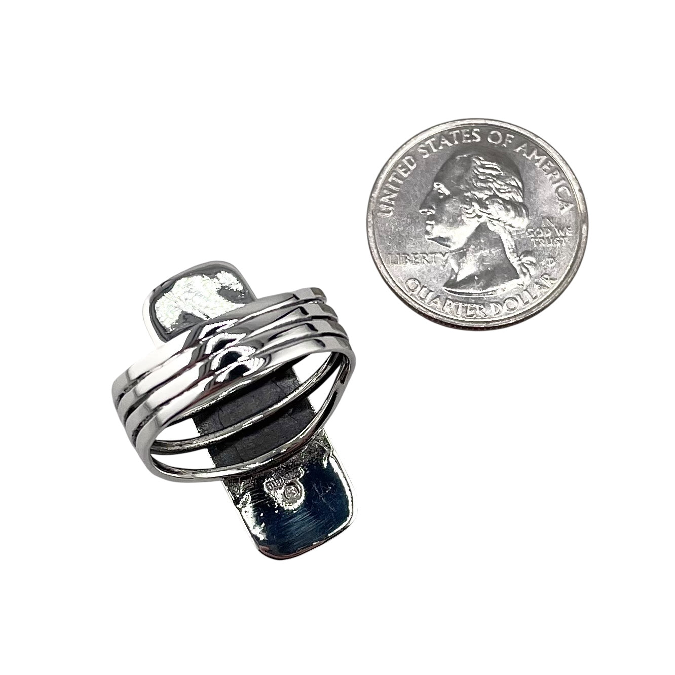 Turquoise Stone Rectangle Rope Ring Sterling Silver