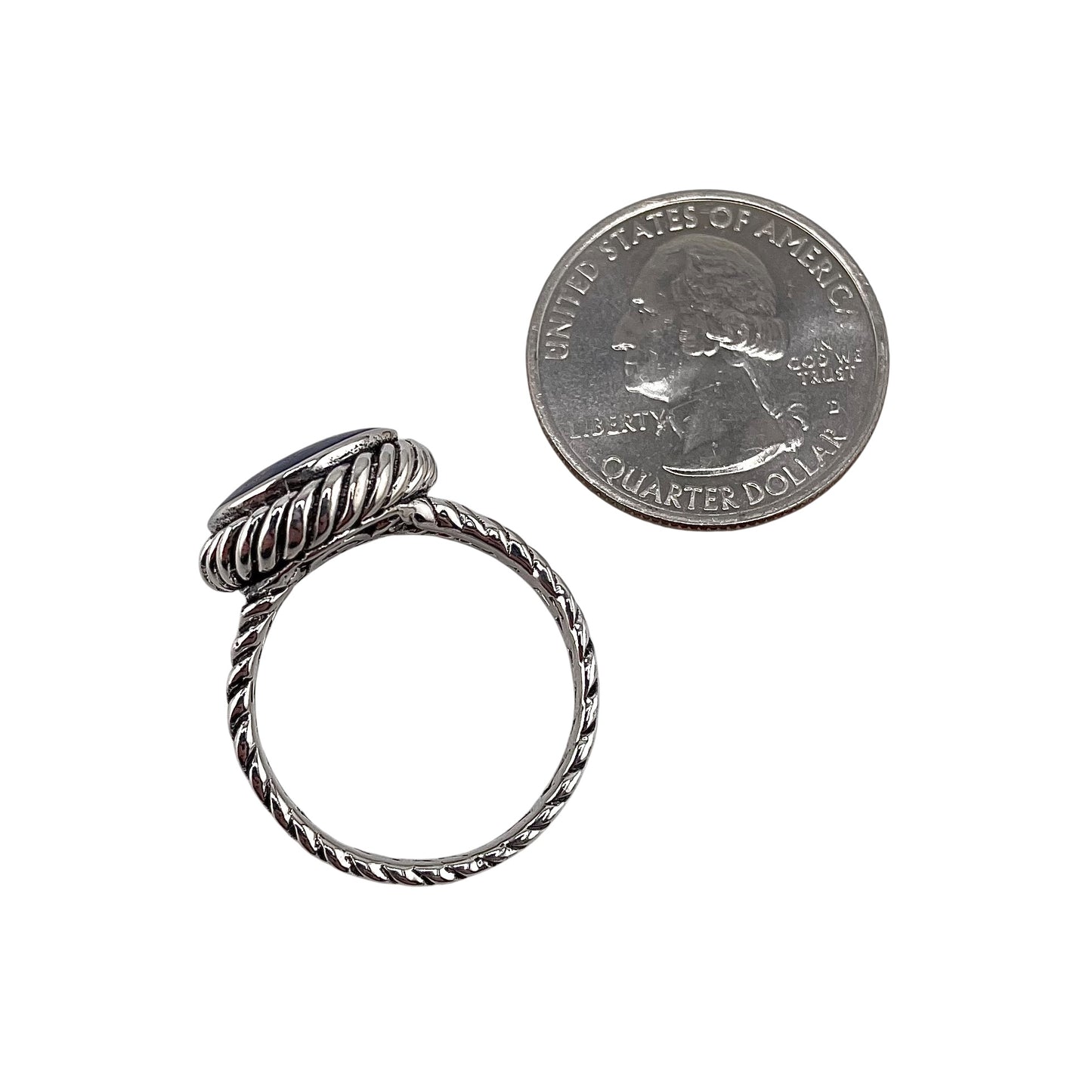 Lapis Stone Round Rope Braid Ring Sterling Silver