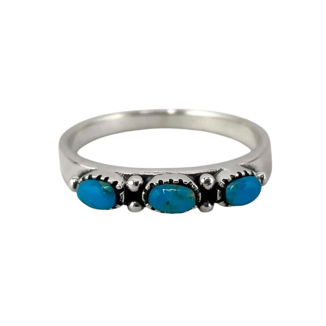 Turquoise 3 Stone Oval Ring Sterling Silver