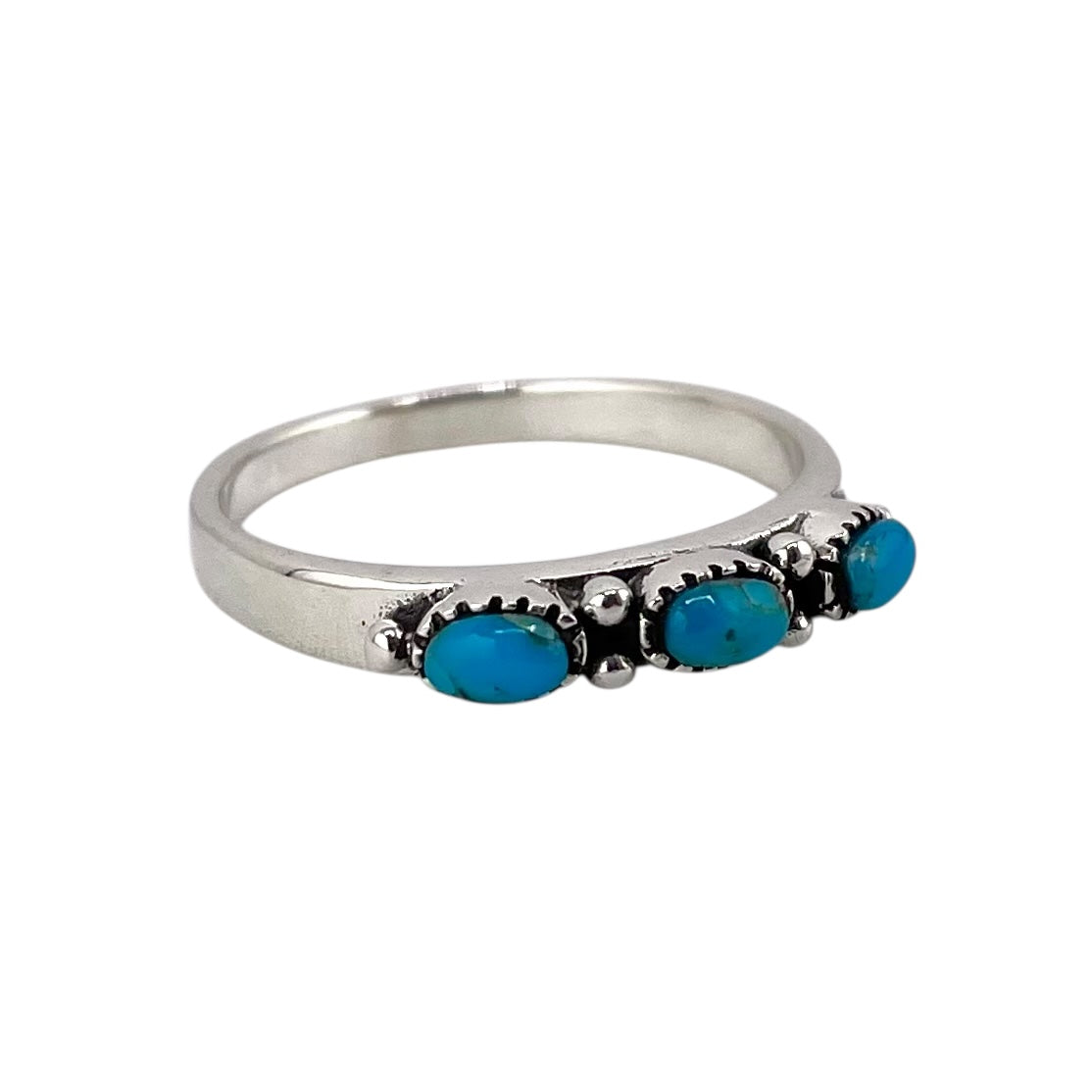 Turquoise 3 Stone Oval Ring Sterling Silver