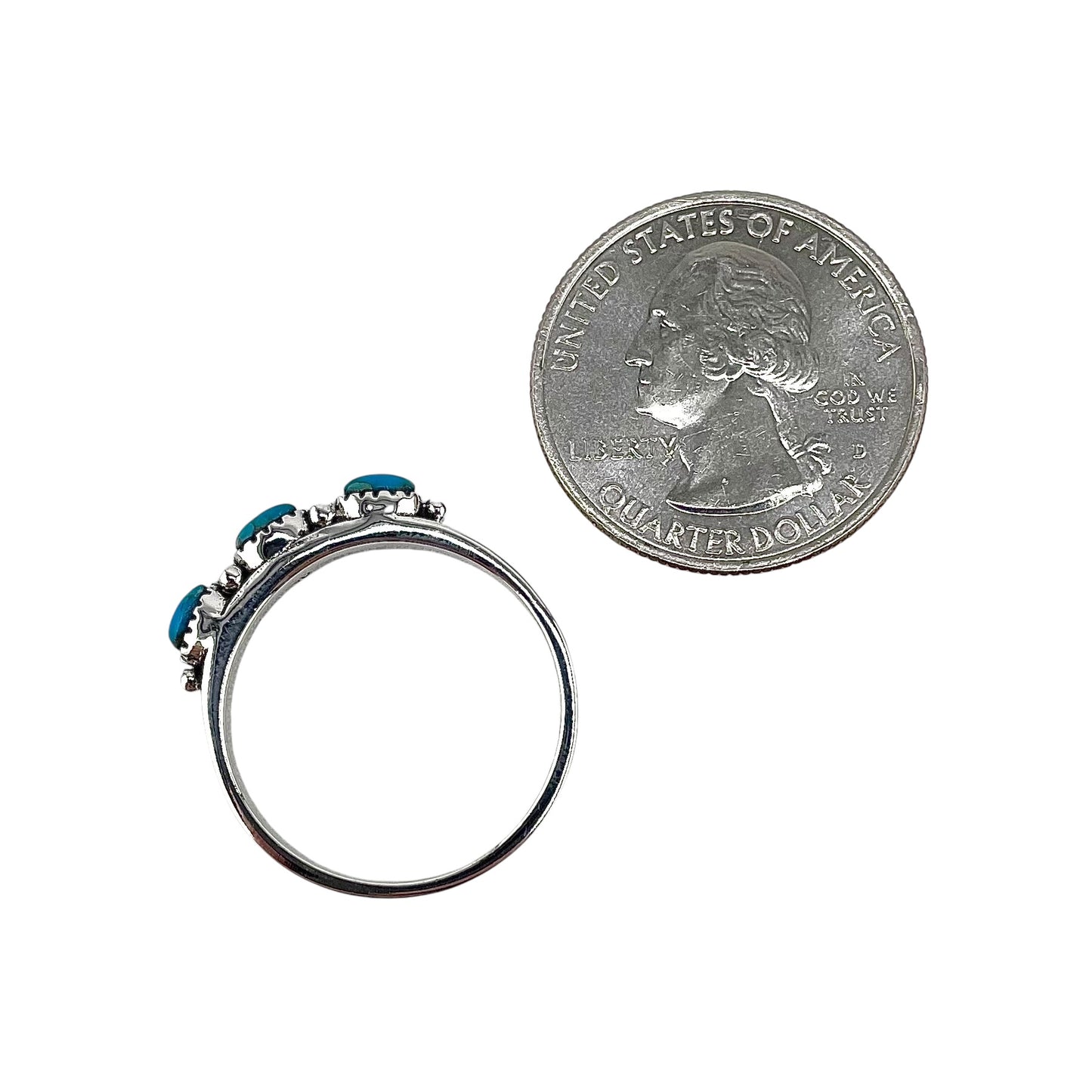 Turquoise 3 Stone Oval Ring Sterling Silver