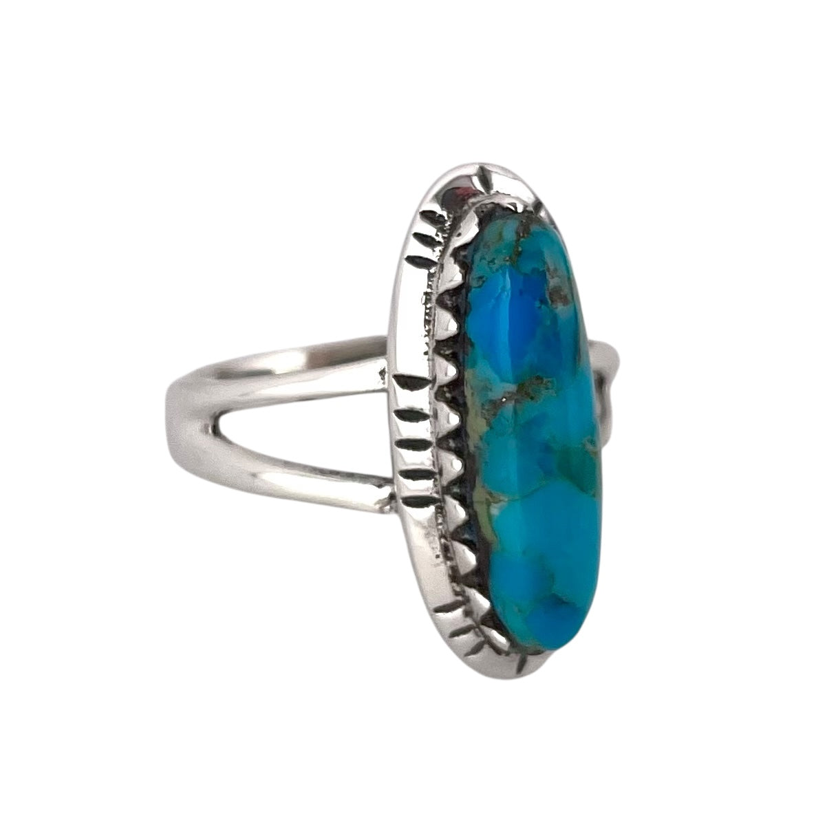 Turquoise Stone Oval Ring Sterling Silver