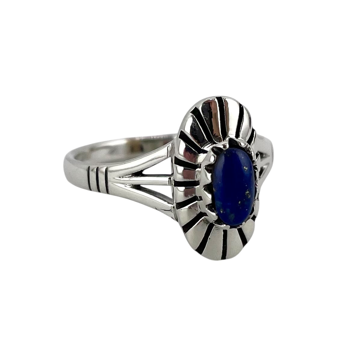 Lapis Stone Oval Ring Sterling Silver