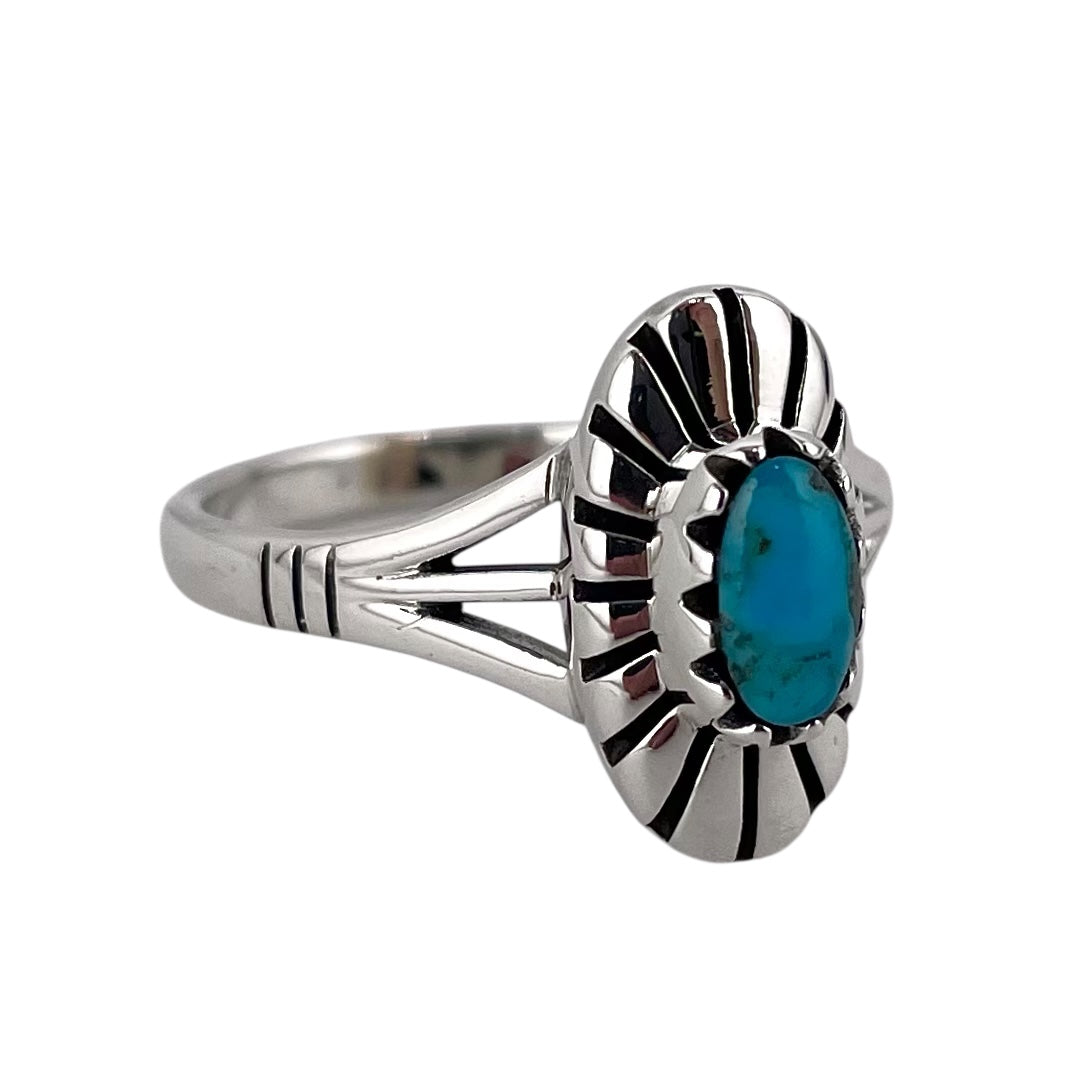 Turquoise Stone Oval Ring Sterling Silver