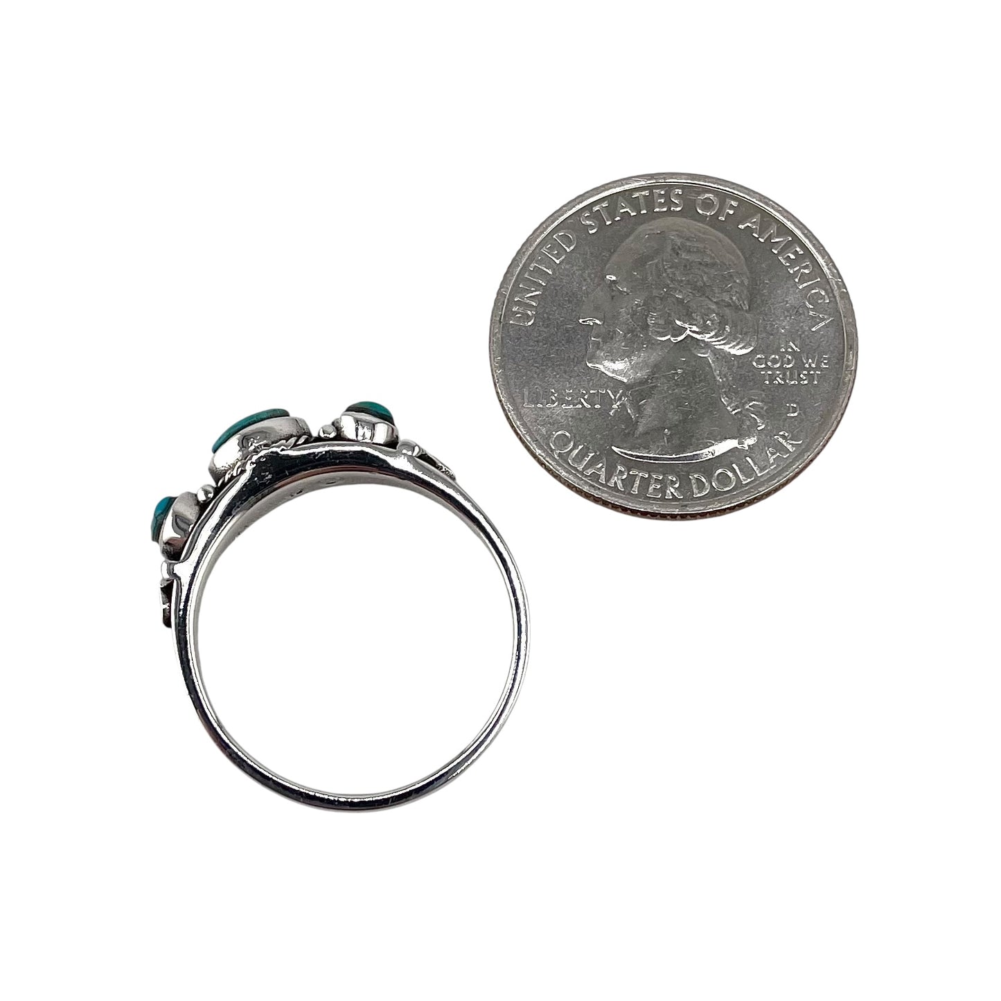 Turquoise 3 Stone Round Oval Ring Sterling Silver