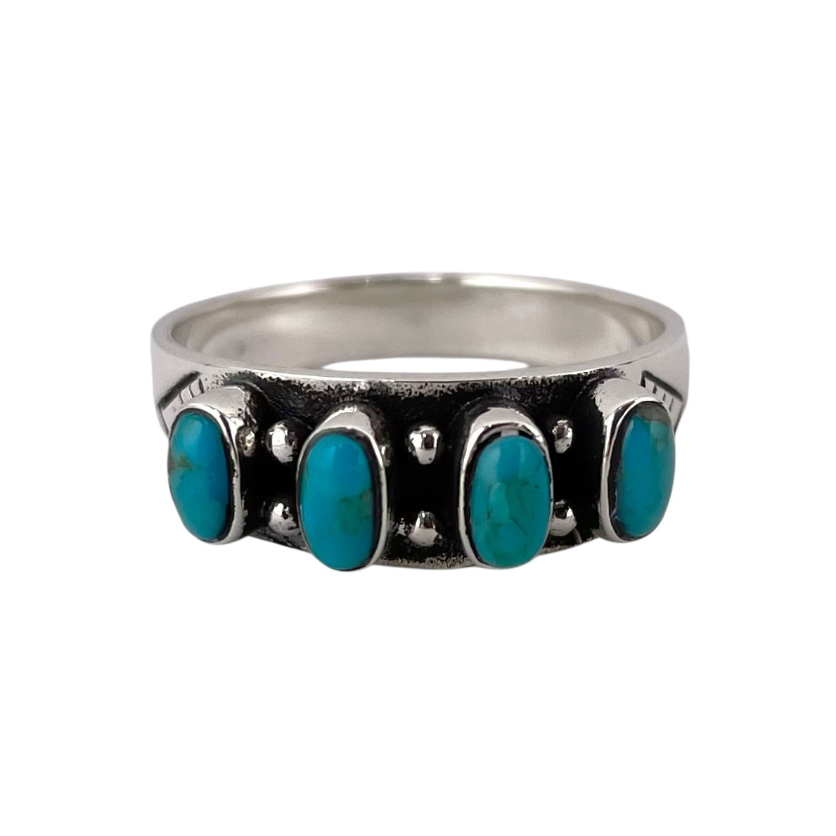 Turquoise 4 Stone Round Oval Ring Sterling Silver