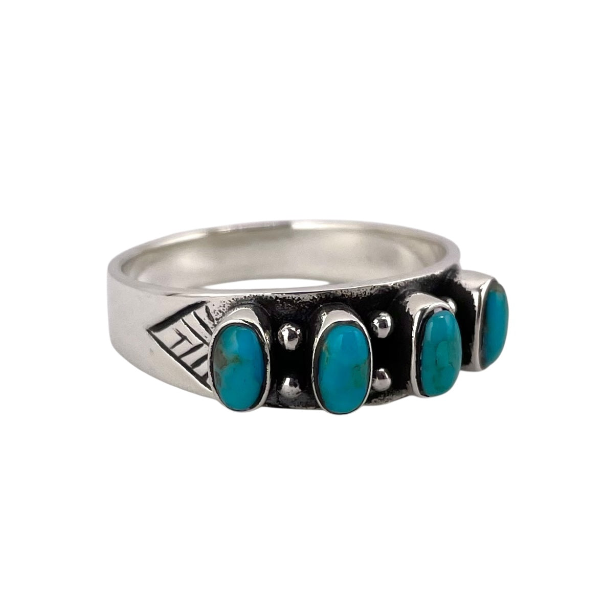 Turquoise 4 Stone Round Oval Ring Sterling Silver