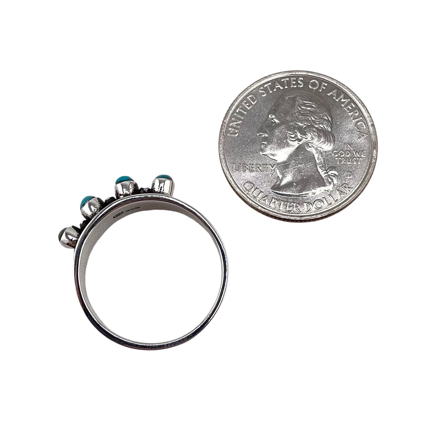 Turquoise 4 Stone Round Oval Ring Sterling Silver