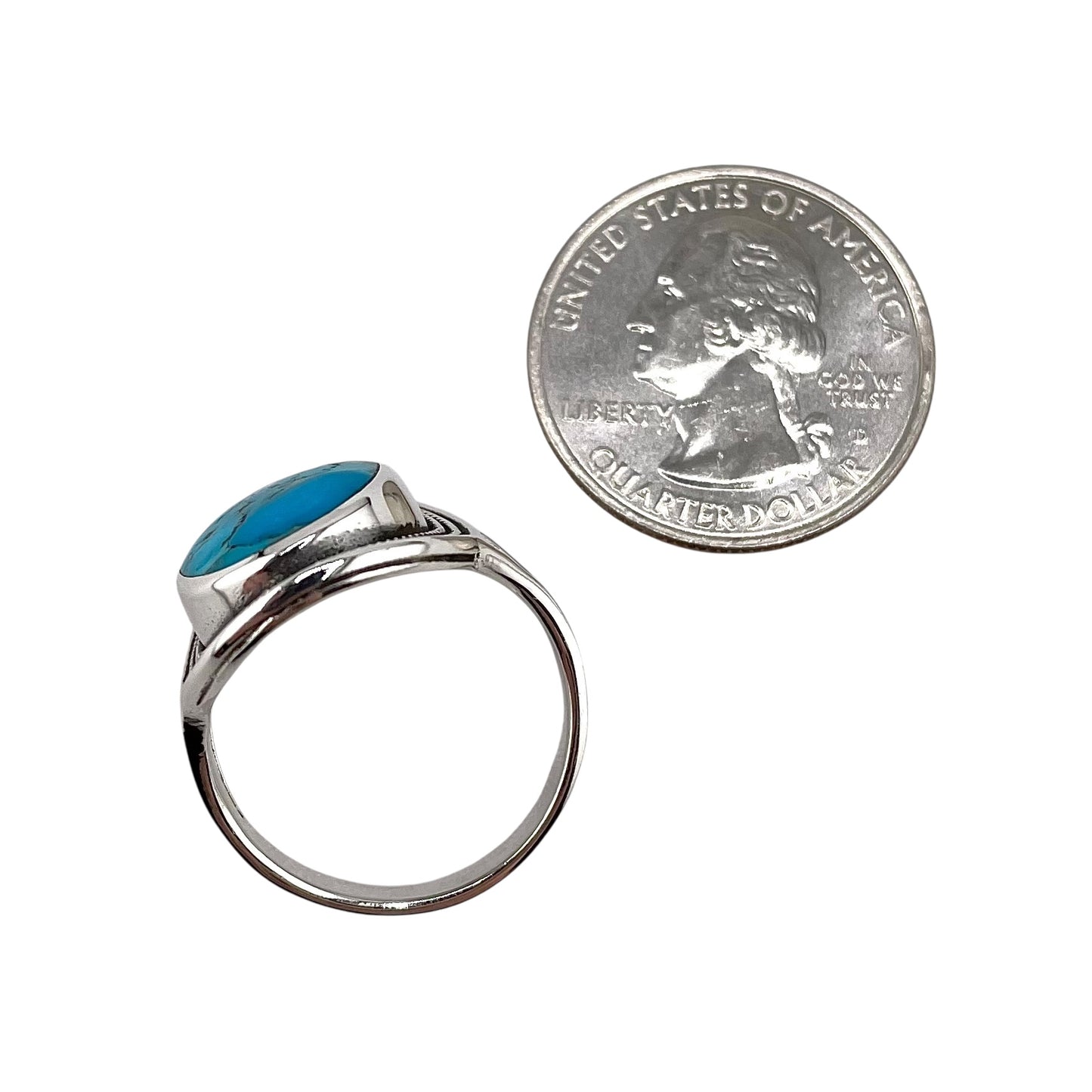 Turquoise Stone Oval Rope Ring Sterling Silver