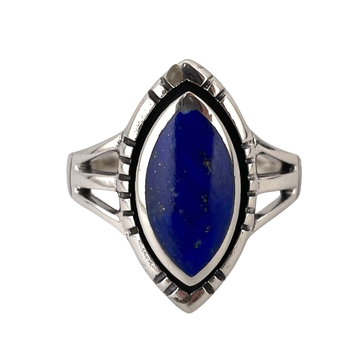Lapis Stone Pointed Oval Ring Sterling Silver