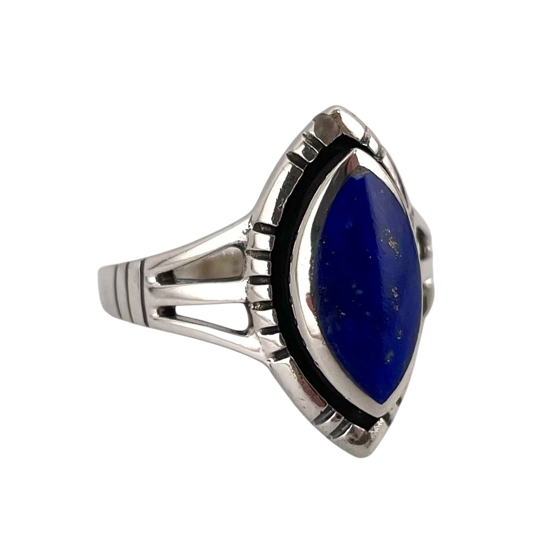 Lapis Stone Pointed Oval Ring Sterling Silver