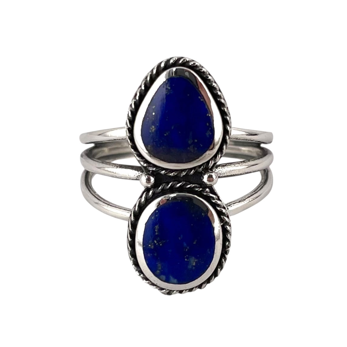 Lapis 2 Stone Stacked Ring Sterling Silver