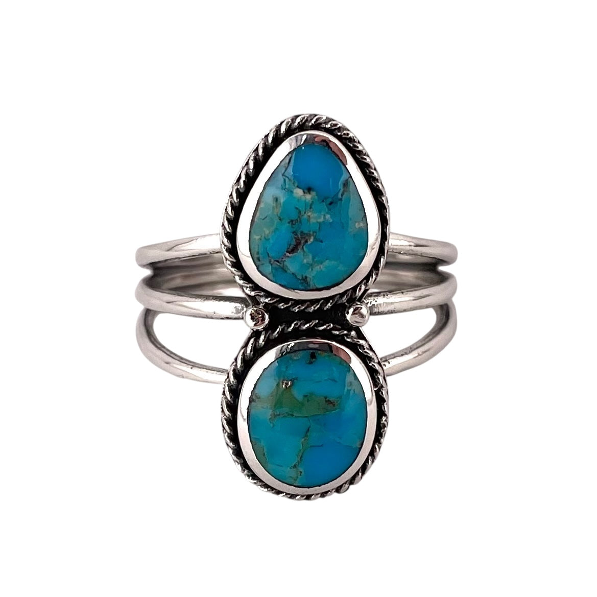 Turquoise 2 Stone Stacked Ring Sterling Silver