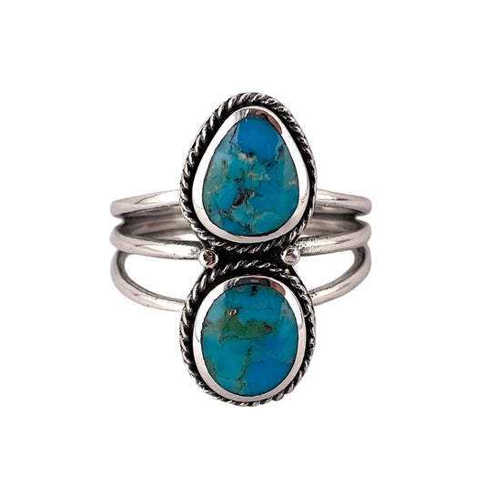 Turquoise 2 Stone Stacked Ring Sterling Silver