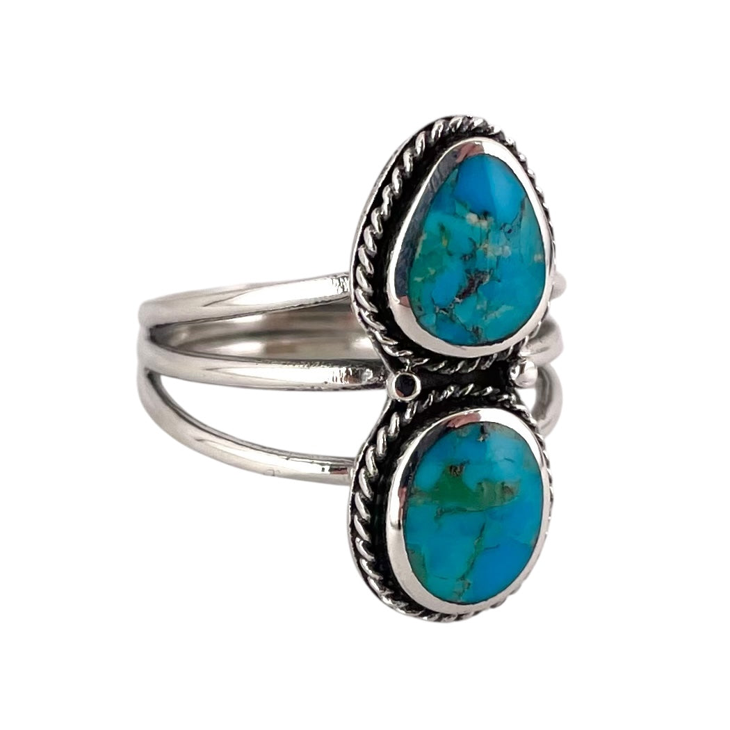 Turquoise 2 Stone Stacked Ring Sterling Silver
