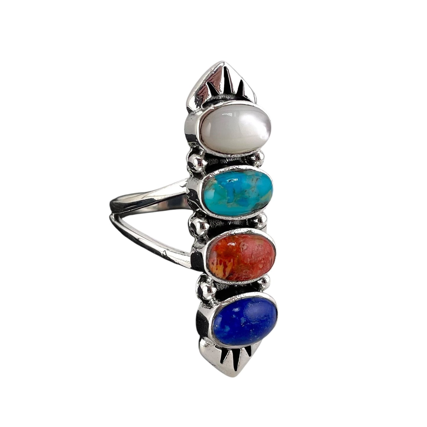 Multi Color 4 Stone Stacked Oval Ring Sterling Silver