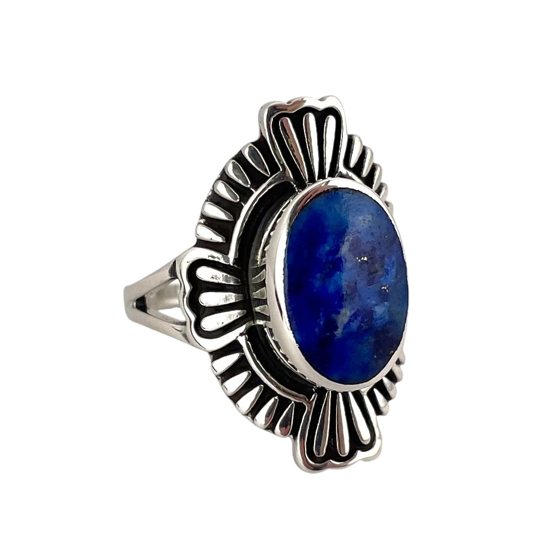 Lapis Stone Oval Ring Sterling Silver