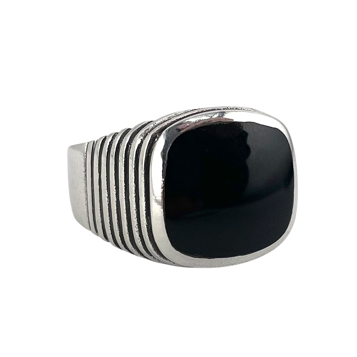 Black Onyx Stone Square Mens Ring Sterling Silver