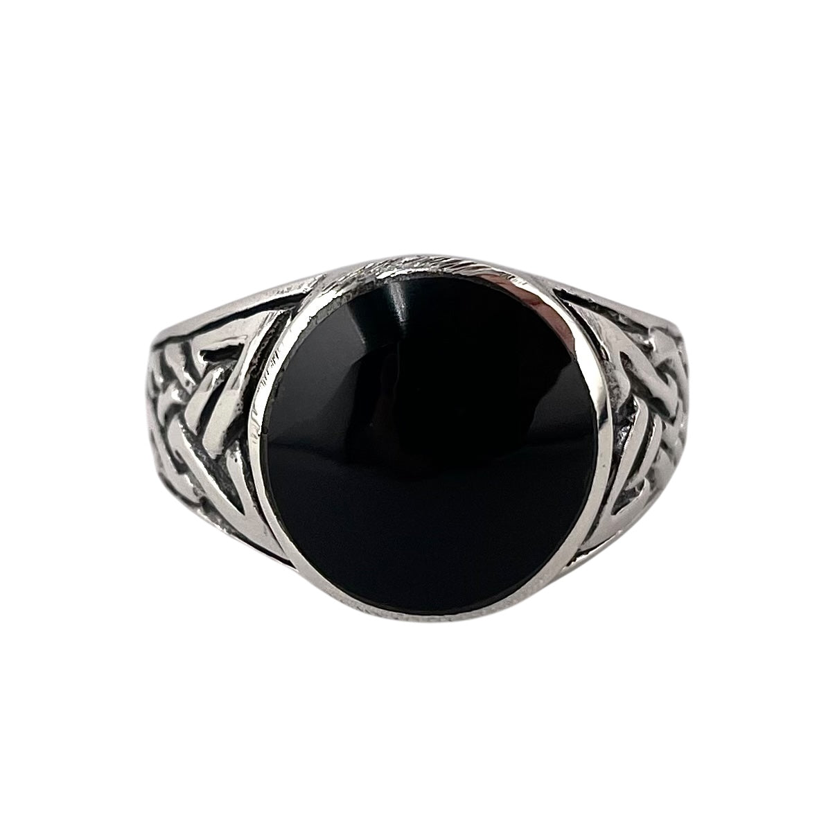 Black Onyx Stone Round Mens Ring Sterling Silver