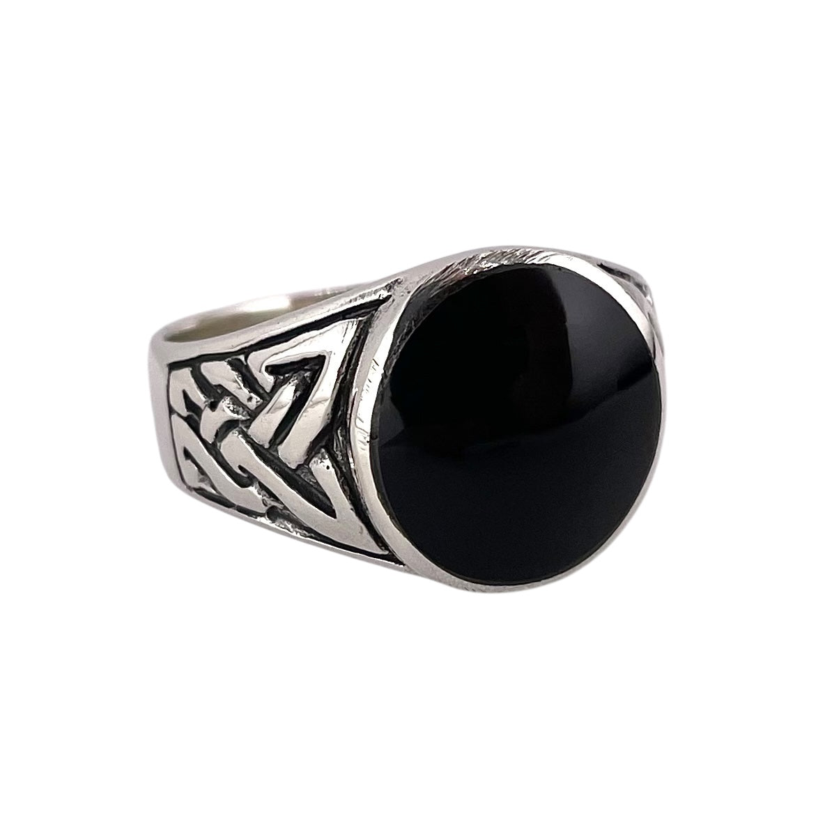 Black Onyx Stone Round Mens Ring Sterling Silver