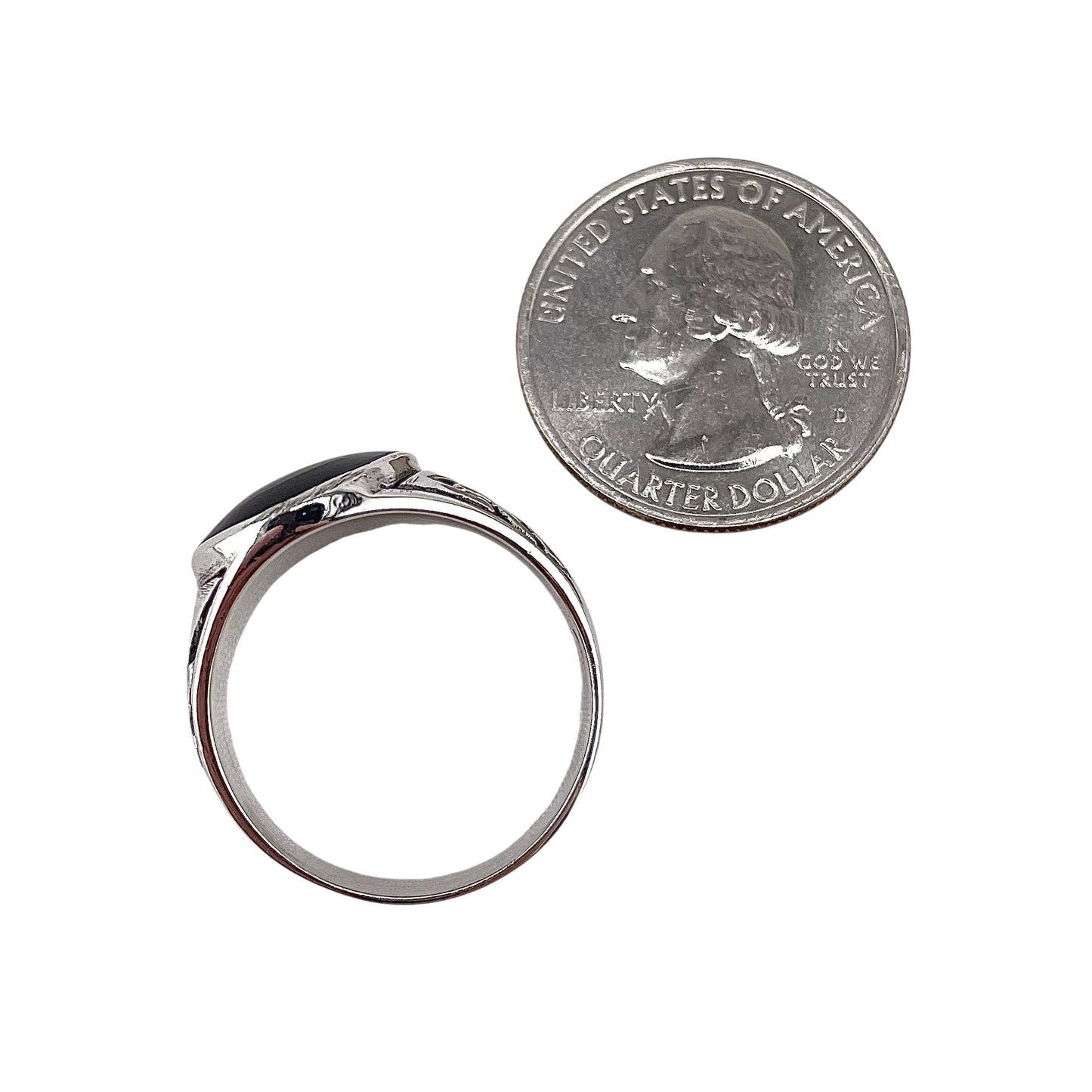 Black Onyx Stone Round Mens Ring Sterling Silver