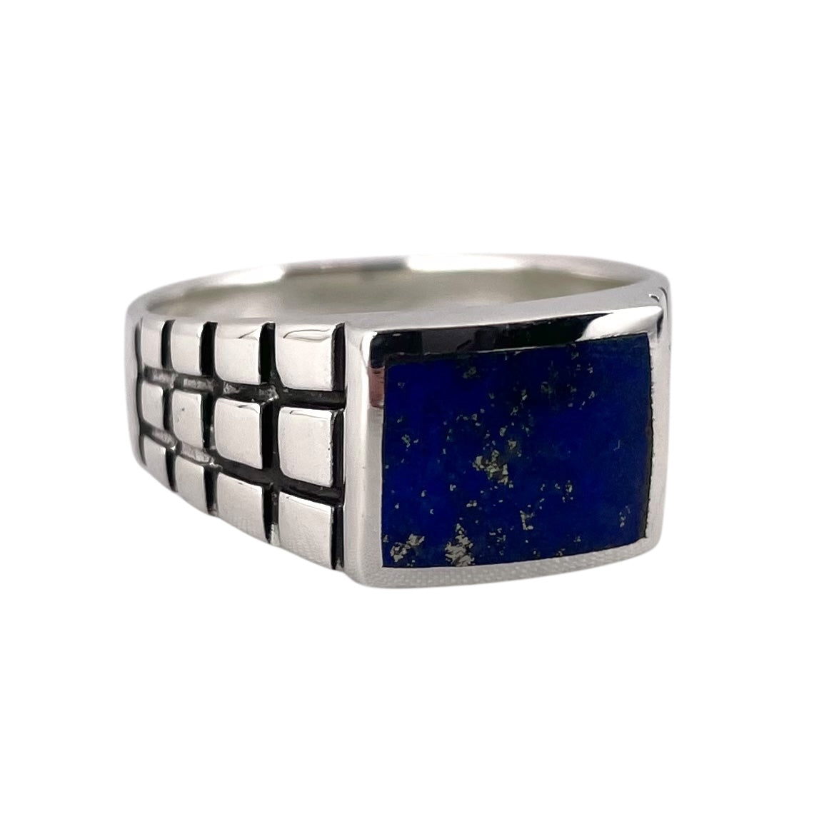 Lapis Stone Square Mens Ring Sterling Silver