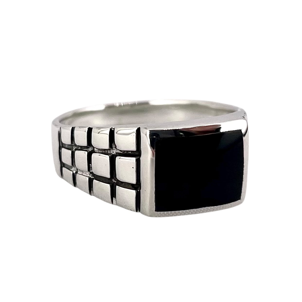 Black Onyx Stone Square Mens Ring Sterling Silver