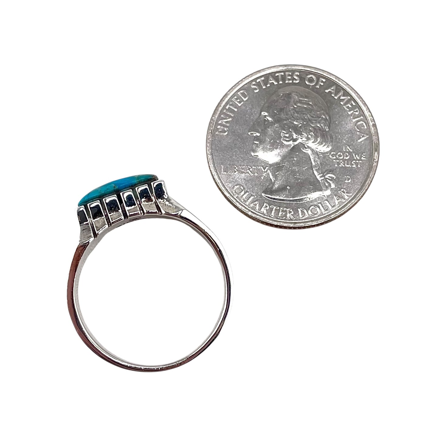 Turquoise Stone Rectangle Mens Ring Sterling Silver