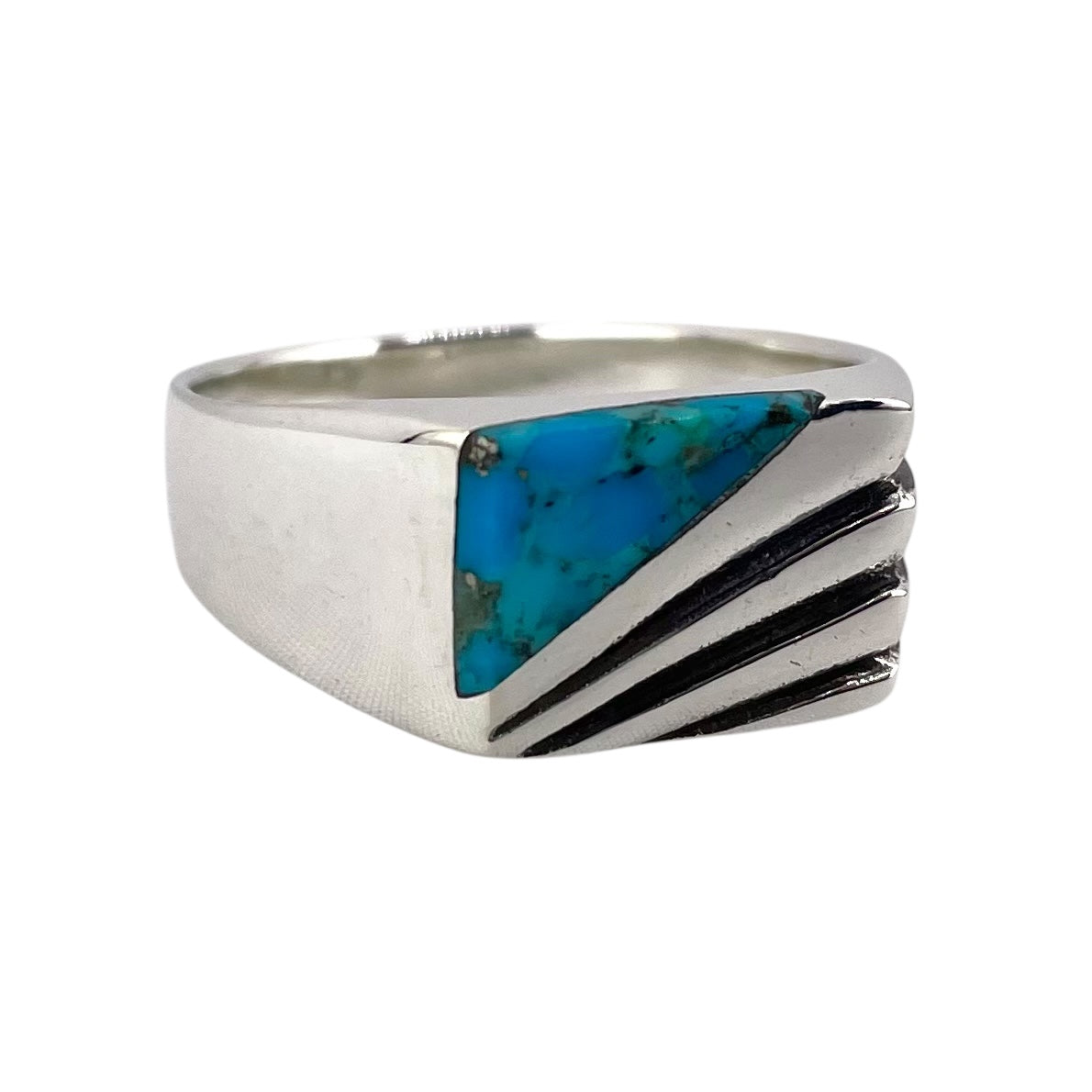 Turquoise Stone Corner Mens Ring Sterling Silver